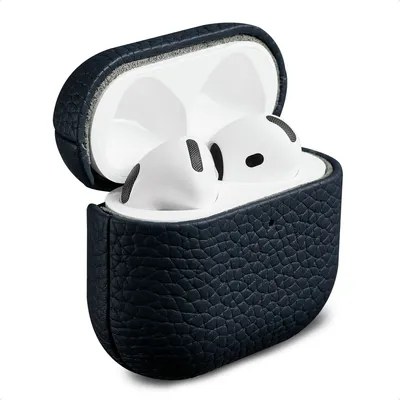 Zdjęcie produktu dla Etui Accezz z prawdziwej skóry dla słuchawek AirPods 4 - ciemnoniebieskie