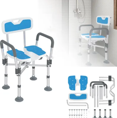 Obrázek produktu pro LZQ Sprchová stolička, Sprchová stolička pro seniory, Výškově nastavitelná stolička do vany s drážkovaným designem a zkříženým hliníkovým rámem Koupelnová stolička Sedátko do sprchy Sedátko do vany do 200 kg pro sprchu
