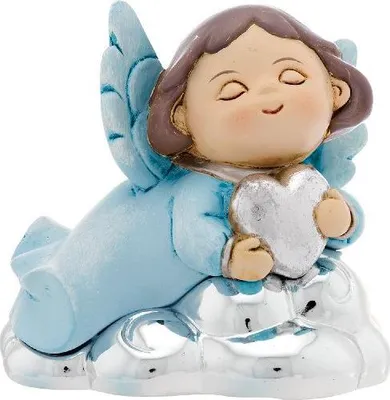 Produktbild von Silberne Engelfigur mit dekorativem Herz als Geschenk | Größe: H 8 cm | Farbe: Blau | Artikelnummer: BG4197-02PA