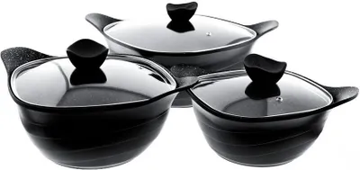 Produktbild von Trendmax 6-Teiliges Kochtopf-Set 20 / 24 / 28 cm Kasserolle Kochgeschirr Schwarz