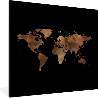 Produktbild von MuchoWow® MuchoWow® Gerahmtes Poster Weltkarte - Gold - Schwarz 40x40 cm - Poster mit zchwarzem Bilderrahmen - Mit Rahmen - Wanddekoration Schlafzimmer