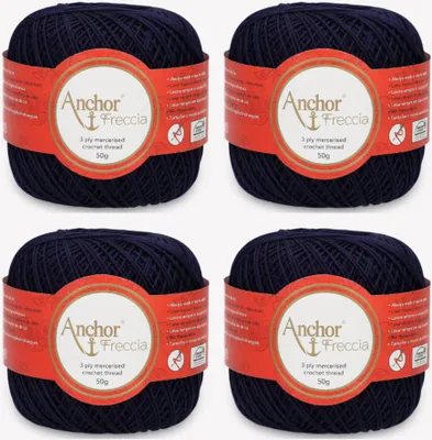 Image de 4 pelotes d'Anchor Freccia 6 – Fil de coton fin pour les projets au crochet (couleur 00127)