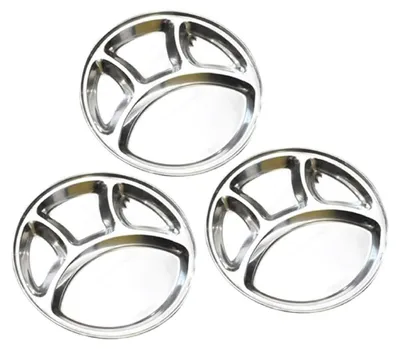 Image de Solidchoice - Ensemble de 3 assiettes en acier inoxydable pour déjeuner/dîner, avec 4 compartiments