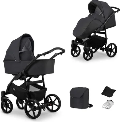 Produktbild von Kinderwagen MATA Sportwagen Babywagen Babyschale Komplettset Kinder Wagen Set 2 in 1 (graphite, Rahmenfarbe: Schwarz)