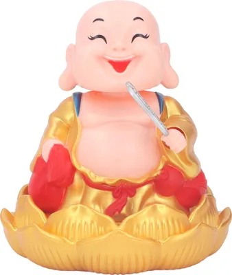Zdjęcie produktu dla Kiwanie głową Uśmiechnięty Budda Maitreya Automatyczny Śmiejący się Budda na deskę rozdzielczą samochodu Zabawka słoneczna Budda na pulpit domowy Złoty