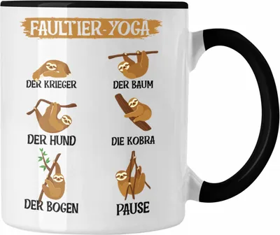 Produktbild von Trendation - Faultier Yoga Tasse Geschenk Lifestyle Yoga Lehererin Lehrer Geschenkidee (Schwarz)