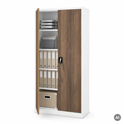 Immagine prodotto di Armadio portadocumenti, armadio da magazzino, armadio multiuso, armadio metallico con 4 ripiani, verniciatura a polvere, lamiera d'acciaio, 185 x 90 x 40 cm, bianco/noce: Eco Design JAN, 900 x 1850 x 400 mm