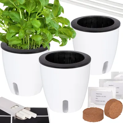 Produktbild von ONVAYA® Kräutertopf selbstwässernd | Wasserstand ablesbar | 3er Set Ø 13 cm mit Kräutersamen | Hochwertige Farbe