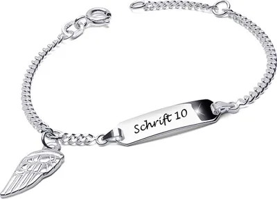 Produktbild von MATERIA by Matthias Kinder Armband mit Gravur und Flügel Anhänger 925 Silber Armkette Mädchen Schmuck 12-14cm SA-48