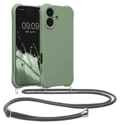Produktbild von kwmobile Hülle mit Kordel für Apple iPhone 17 - TPU Silikon Handyhülle mit abnehmbarer Kordel, Necklace Case in Graugrün