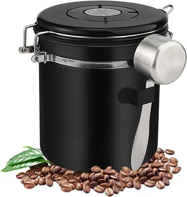Productafbeelding van Koffiebus 1,5 liter: Luchtdichte koffiehouder van roestvrij staal met lepel, geschikt voor het n van koffiebonen, kruiden, thee en noten
