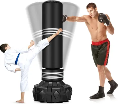 Immagine prodotto di COSTWAY Sacco da boxe in piedi, sacco da boxe pesante da 170 cm con supporto pieno, sacco da boxe in piedi in pelle artificiale con ventosa, sacco da kickboxing, allenatore di boxe