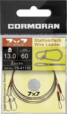 Zdjęcie produktu dla Stalowy przypon Cormoran 7x7 z pętlą/karabińczykiem o długości 60 cm i udźwigu 6,0 kg