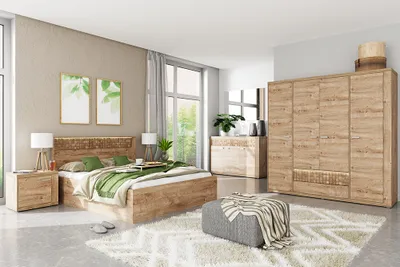 Produktbild von Schlafzimmer Set 6-teilig inkl. Bettgestell 160x200 cm in Eiche NUSCO-161, ohne Beleuchtung