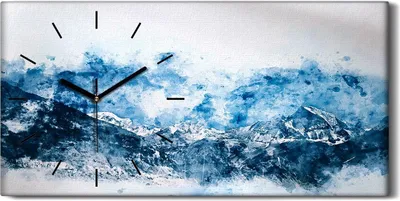 Produktbild von Wanduhr Bürouhr Leinwand Bild 60x30 Berg Landschafts im Winter Aquarell - schwarze Hände