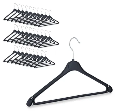 Image de 60 cintres en plastique, barre à pantalons, chemises, chemisiers, jupes, femmes, hommes, crochet pivotant, cintres en plastique, noir