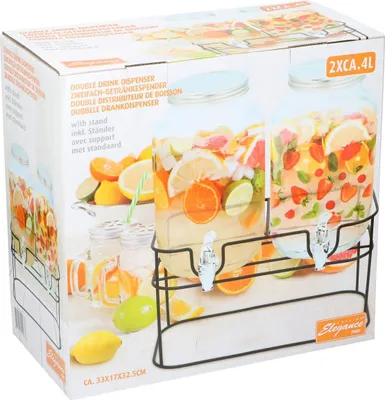 Immagine prodotto di Distributore di bevande doppio Merkloos Cuisine Elegance - 2x 4 litri - Compreso supporto - 33x17x32cm
