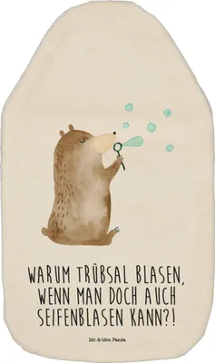 Produktbild von Mr. & Mrs. Panda Wärmflasche Bär Seifenblasen - Weiß - Geschenk, Bettflasche, Lustig Sein Glücklich Traurig Happy, Flauschige, Teddy, naturkautschuk, Wärmekissen