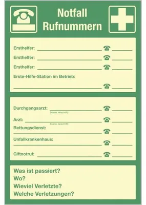 Produktbild von Dreifke® Schild Notfall Rufnummern zur Selbstbeschriftung, Kunststoff, nachle...