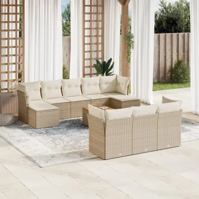 Produktbild von Beige 11-tlg. Garten-Sofagarnitur mit Kissen Beige Poly Rattan ,Design 2024 Neu