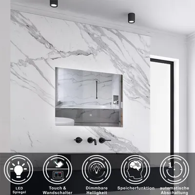 Produktbild von LED Badspiegel Rechteck 70x50cm mit Touch/Wandschalter Kaltweiß Dimmbar Memory-Funktion Hinterbeleuchtung Wandspiegel IP44