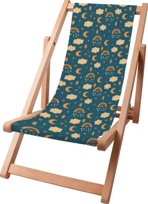 Produktbild von Dreamroots Kinder Liegestuhl klappbar Holz, bis zu 130 kg, Sonnenliege klappbar mit 3-stufiger Neigungsregulierung der Rückenlehne, Sky and Moon