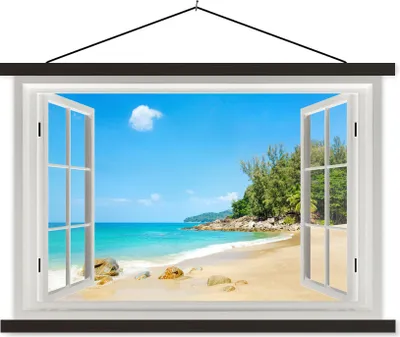 Produktbild von MuchoWow® Textilposter Aussicht - Wasser - Strand 60x40 cm mit schwarzem Rahmen - Hölzernes
