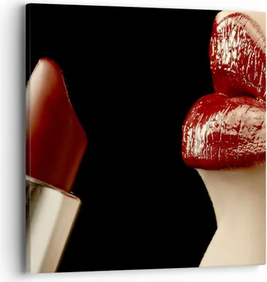 Produktbild von Bild auf Leinwand - Leinwandbild - Frau rote Lippen Lippenstift Gesicht - 40x40cm - Wand Bild - Wanddeko - Leinwanddruck - Bilder - Kunstdruck - Leinwand bilder - Wandkunst - AC40x40-0414