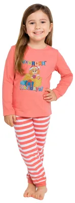 Produktbild von Paw Patrol XMAS Schlafanzug für Mädchen - Christmas Kinder Winter Pyjama Set Weihnachten Langarm Oberteil mit Hose Coral/Weiß 122-128