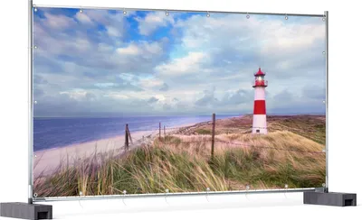 Produktbild von Wallario XXL Outdoor-Poster für Garten oder Balkon, Motiv Leuchtturm am Strand von Sylt, in ca. 340 x 173 cm