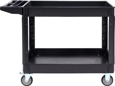 Zdjęcie produktu dla Uniwersalny wózek serwisowy SucceBuy, 2 półki, udźwig 257 kg, solidny wózek z tworzywa sztucznego z kołami skrętnymi 360° (2 z hamulcami), duże półki z krawędzią, idealny do magazynów, garaży