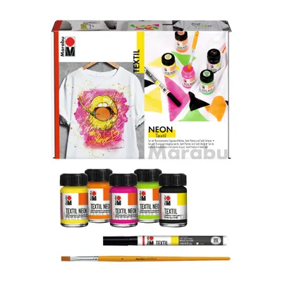 Produktbild von Marabu Textil Neon Set 5 x 15 ml auf Wasserbasis