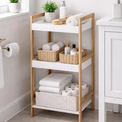 Produktbild von Bambus Badezimmerregal Badregal Wandregal Regal 3 Etagen 36x30x80cm