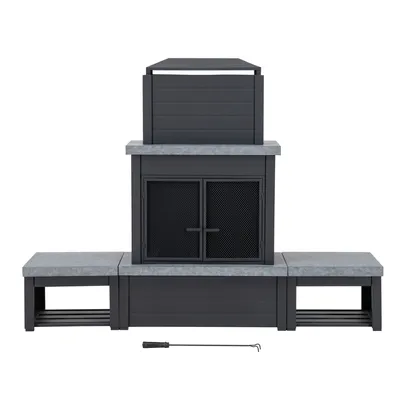 Obrázek produktu pro Ocelový krb na dřevo Sunjoy VULTURE s komínem a krbovou soupravou - 194 x 51 x 148 cm, matně černý