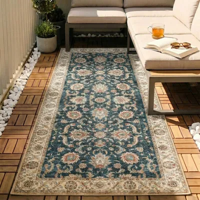 Produktbild von Volero - Waschbarer Läufer - Domingo Oriental Dunkelgrün - 80x350 cm - Wohnzimmer, Balkon, Garten / Terrasse, Flur - Boho, Orientalisch