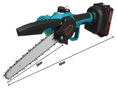 Obrázok produktu pre Mini akumulátorová reťazová píla – 20 cm – bezuhlíkový motor – lítiová batéria – na rezanie dreva a záhradné práce – 2 batérie