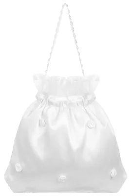 Productafbeelding van Clutch – satijn met bloemen- en parelversiering – handtas voor bruiloften – wit