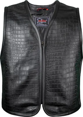 Produktbild von Motorrad Weste Leder Kutte Lederweste im Krokodil Muster aus echtem Leder(3XL)