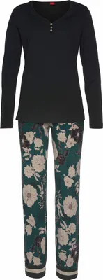 Produktbild von s.Oliver Pyjama 2 -teilig schwarz-dunkelgrün Größe 36/38