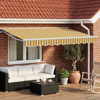 Image de vidaXL Store à enroulement manuel, jaune, gris et blanc, 3 x 2,5 m