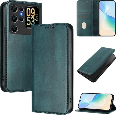 Image de Housse de téléphone portable pour Oukitel C62 / C62 Pro, Vintage Cuir RFID Protection Porte-carte Stand Fonction Housse magnétique à rabat Vert