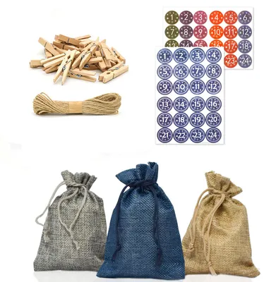 Produktbild von DIY Adventskalender zum Befüllen - 24 Geschenk Säckchen - Komplettes Bastelset