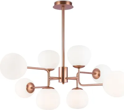 Produktbild von Deckenleuchte Metall Glas E14 96 cm breit in Messing Weiß 8-flammig Kugel Schirm Modern