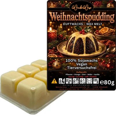 Produktbild von WonderWax Duftwachs Wax Melts für Duftlampe, 6 Würfel Duftmelt Wachsmelt Sojawachs Duftwachs Würfel für Raumdüfte, Wachs Duftöl Winter Indoor Schmelzen für Aromalampe Weihnachtspudding
