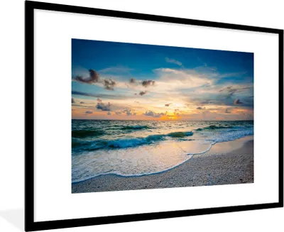 Produktbild von MuchoWow® MuchoWow® Gerahmtes Poster Strand - Meer - Sonnenuntergang 90x60 cm - Poster mit zchwarzem Bilderrahmen - Wanddekoration - Fotos