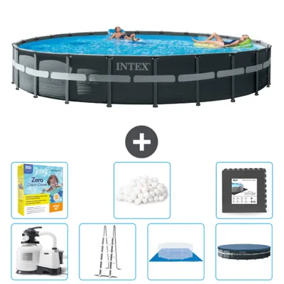 Produktbild von Intex Round Ultra XTR Frame Swimming Pool – 732 x 132 cm – inklusive Pumpe – Leiter – Bodenplane – Abdeckung Wartungspaket - Filterbälle - Bodenfliesen