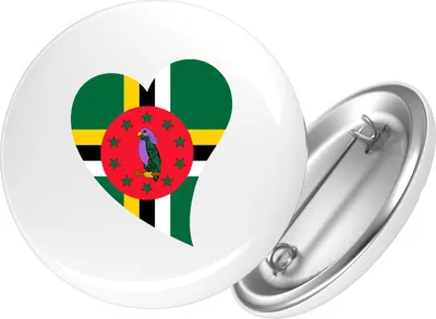 Produktbild von Huuraa Button Dominica Flagge Herz 25mm rund mit Sicherheitsnadel Ansteckbutton Geschenkidee