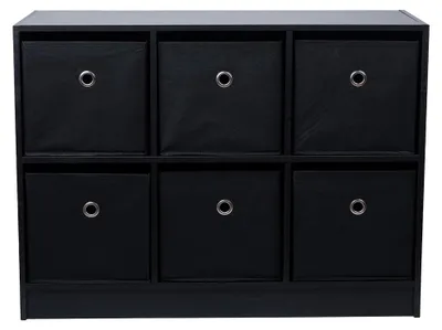 Produktbild von Schrankregal, Holz, schwarz grau, 6 Fächer + Stoffboxen, B 80 cm