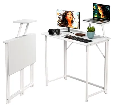 Produktbild von Klapptisch mit Monitorständer, 80 x 45 x 74 cm, Faltbarer Schreibtisch für Zuhause und Büro (Weiß)