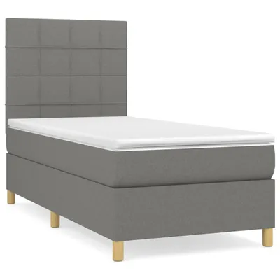 Image de vidaXL Lit boxspring avec matelas gris foncé 90x200 cm Tissu